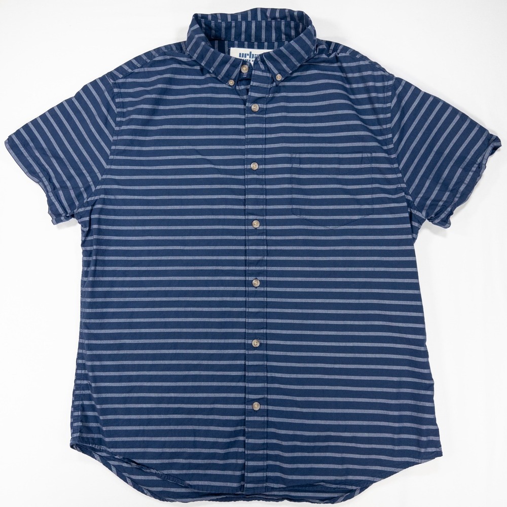Urban Pipeline Mens Large Blue Striped Short Sleeve Button Down Shirt Prep Basic